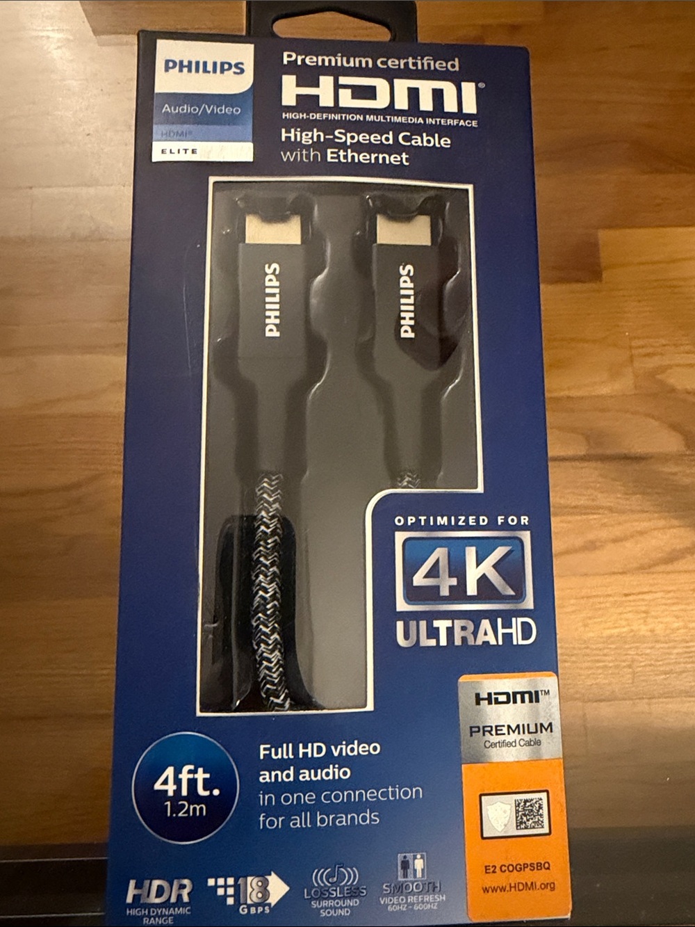 New Philips Black and Silver Braided High-Speed HDMI Cable